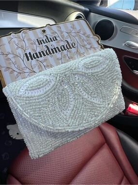 PEARL WHITE BEADED CARD CASE